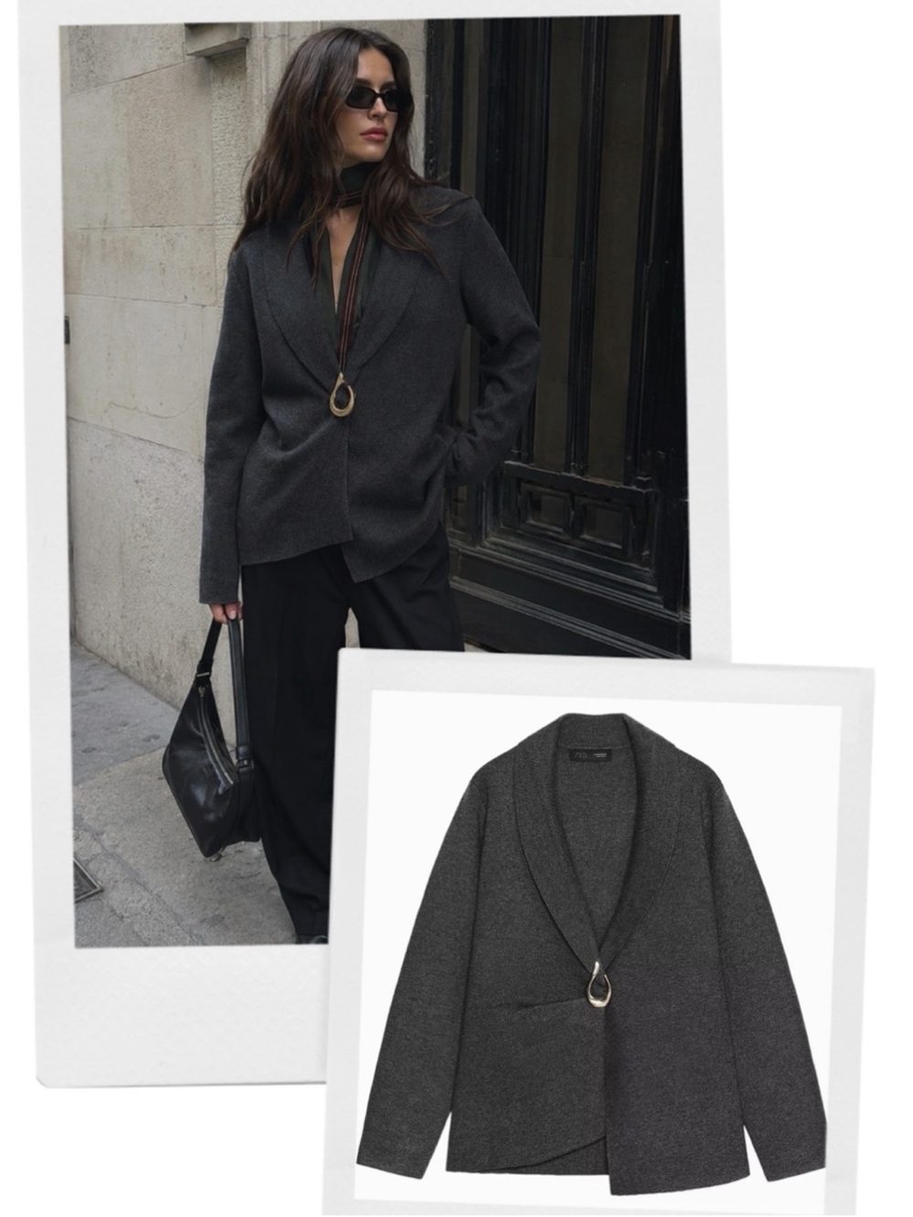 ZARA wool blend knit blazer with brooch